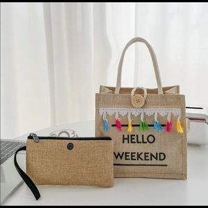 Hello Weekend tote bag with matching pouch